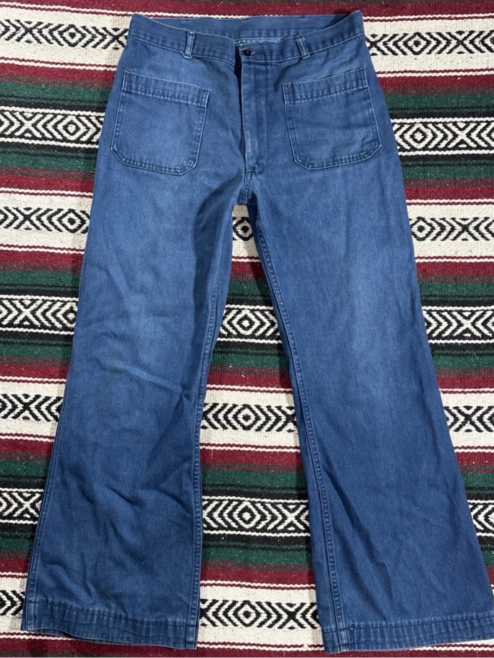 Vintage 1990 U.S. Navy Utility Denim Flare Trousers 34R 65/35 Cotton/Poly
